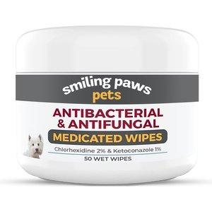 Smiling Paws Pets Antibacterial & Antifungal Medicated Dog & Cat Wipes, 50 count