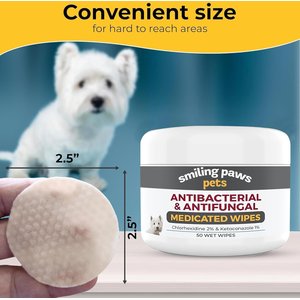 Smiling Paws Pets Antibacterial & Antifungal Medicated Dog & Cat Wipes, 50 count
