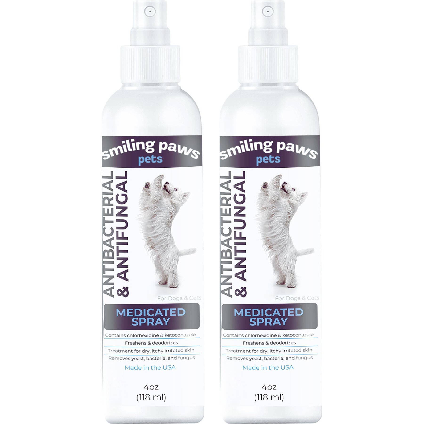 Smiling Paws Pets Antibacterial & Antifungal Medicated Dog & Cat Spray, 8-fl oz bundle