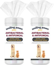 Smiling Paws Pets Antibacterial & Antifungal Medicated Dog & Cat Wipes, 60 count, bundle of 2