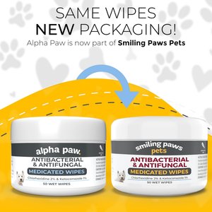 Smiling Paws Pets Antibacterial & Antifungal Medicated Dog & Cat Wipes, 50 count