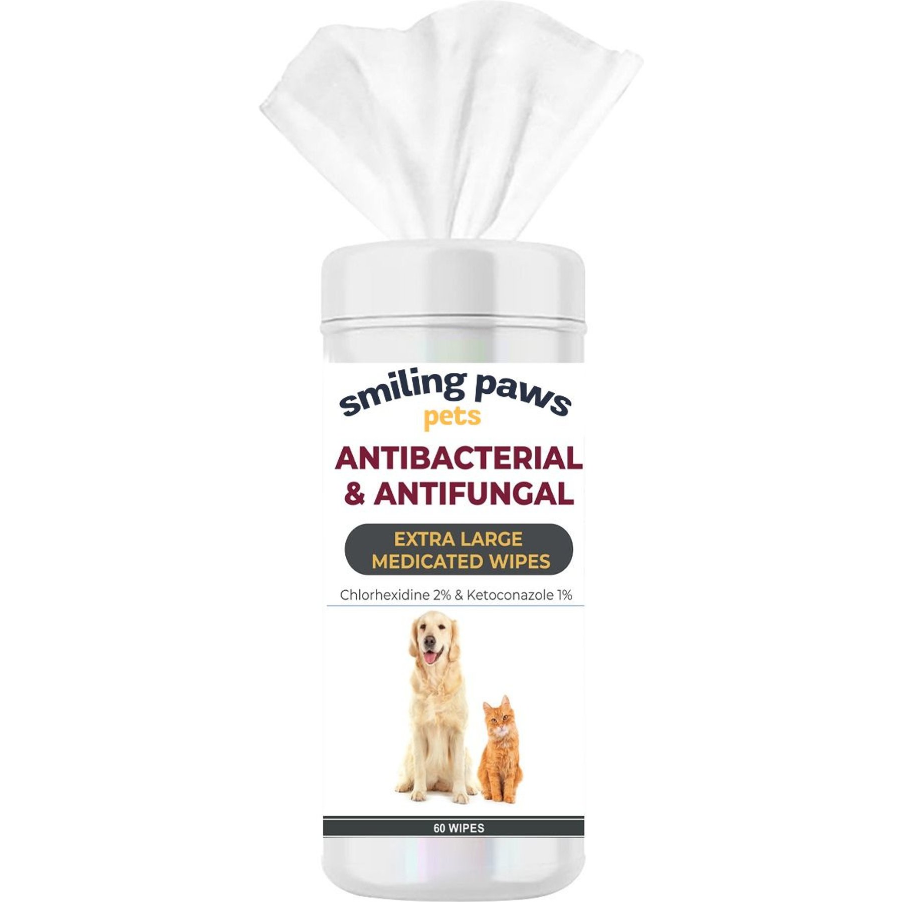 Smiling Paws Pets Antibacterial & Antifungal Medicated Dog & Cat Wipes, 60 count