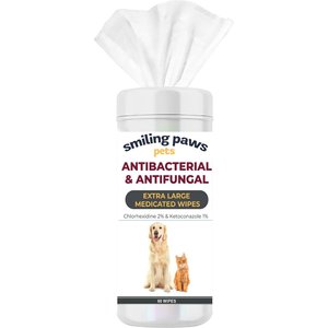 Smiling Paws Pets Antibacterial & Antifungal Medicated Dog & Cat Wipes, 60 count