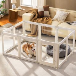 Zendova Clear Indoor Dog Playpen with Gate, Modular Puppy Pen, White, 10 Panels: 59.1 x 39.4 x 23.6-in