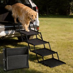 Zendova 5-Step Foldable Dog Car Stairs, Black, Extra Wide