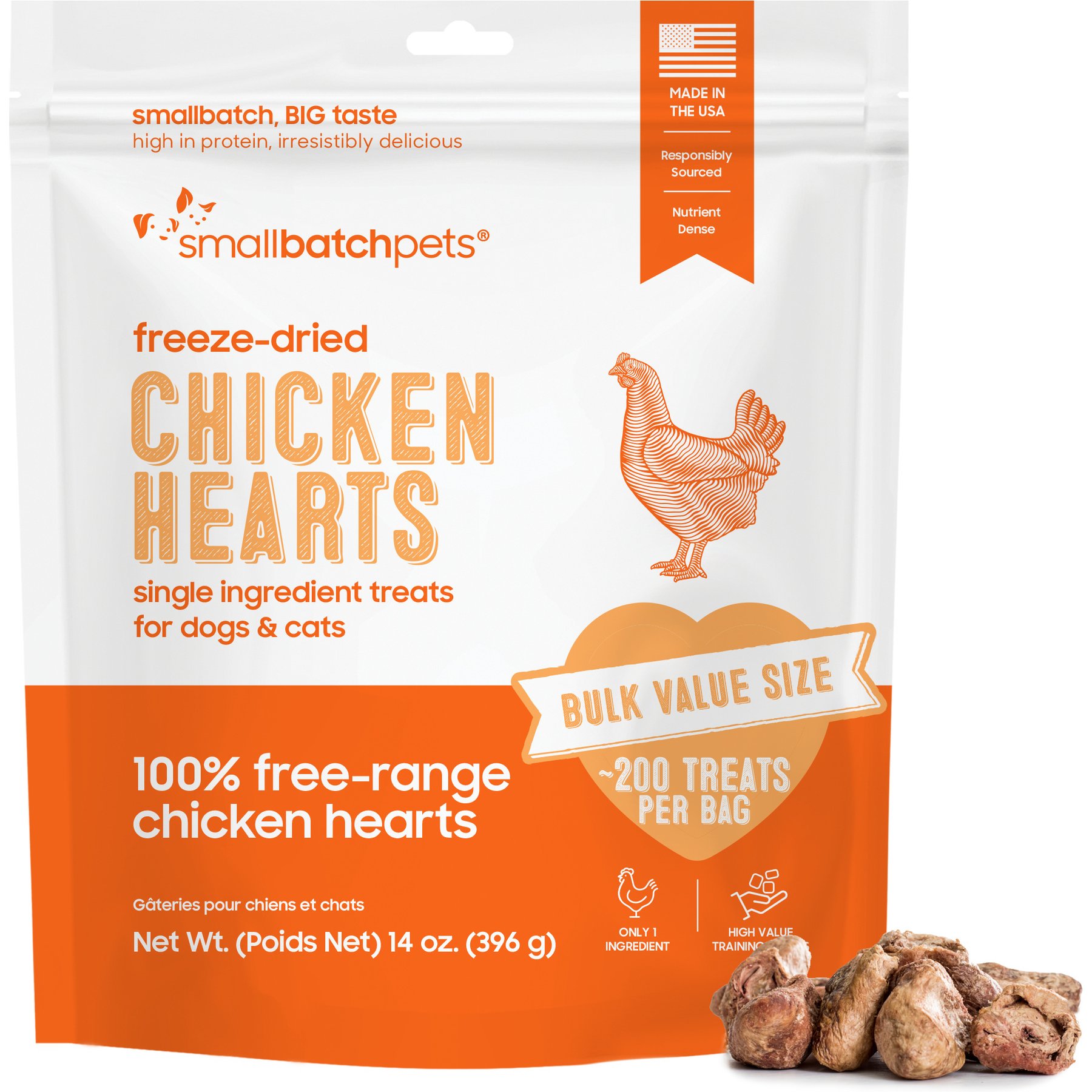 Smallbatch Pets Chicken Hearts Grain-Free Freeze-Dried Dog & Cat Treats, 14-oz bag