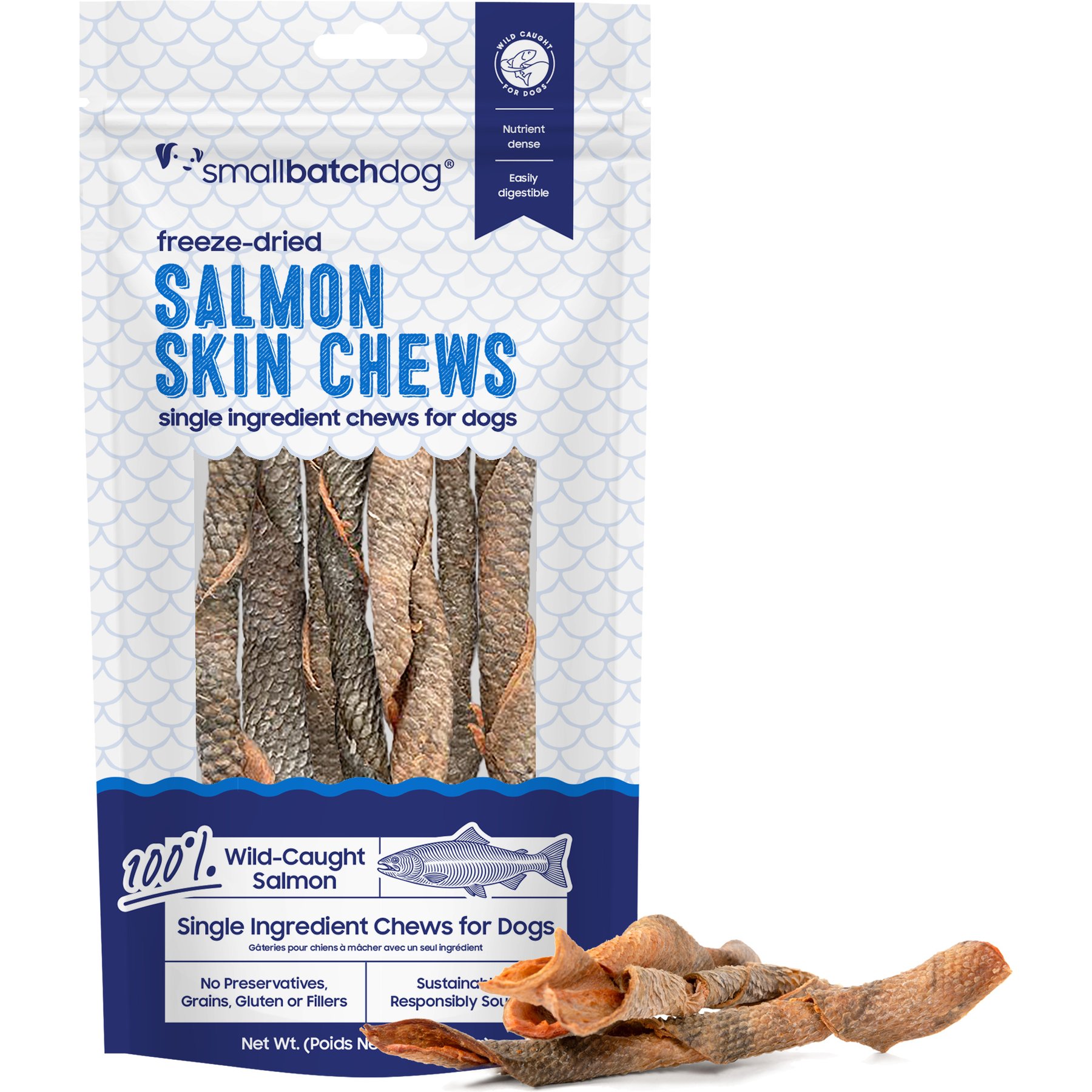 Smallbatch Pets Salmon Fish Skin Chews Wild-Caught Freeze-Dried Dog Chews, 2.5-oz bag