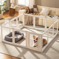 Zendova Indoor Fence Dog Play Pen, White, 12 Panels: 59.1 x 59.1 x 23.6-in
