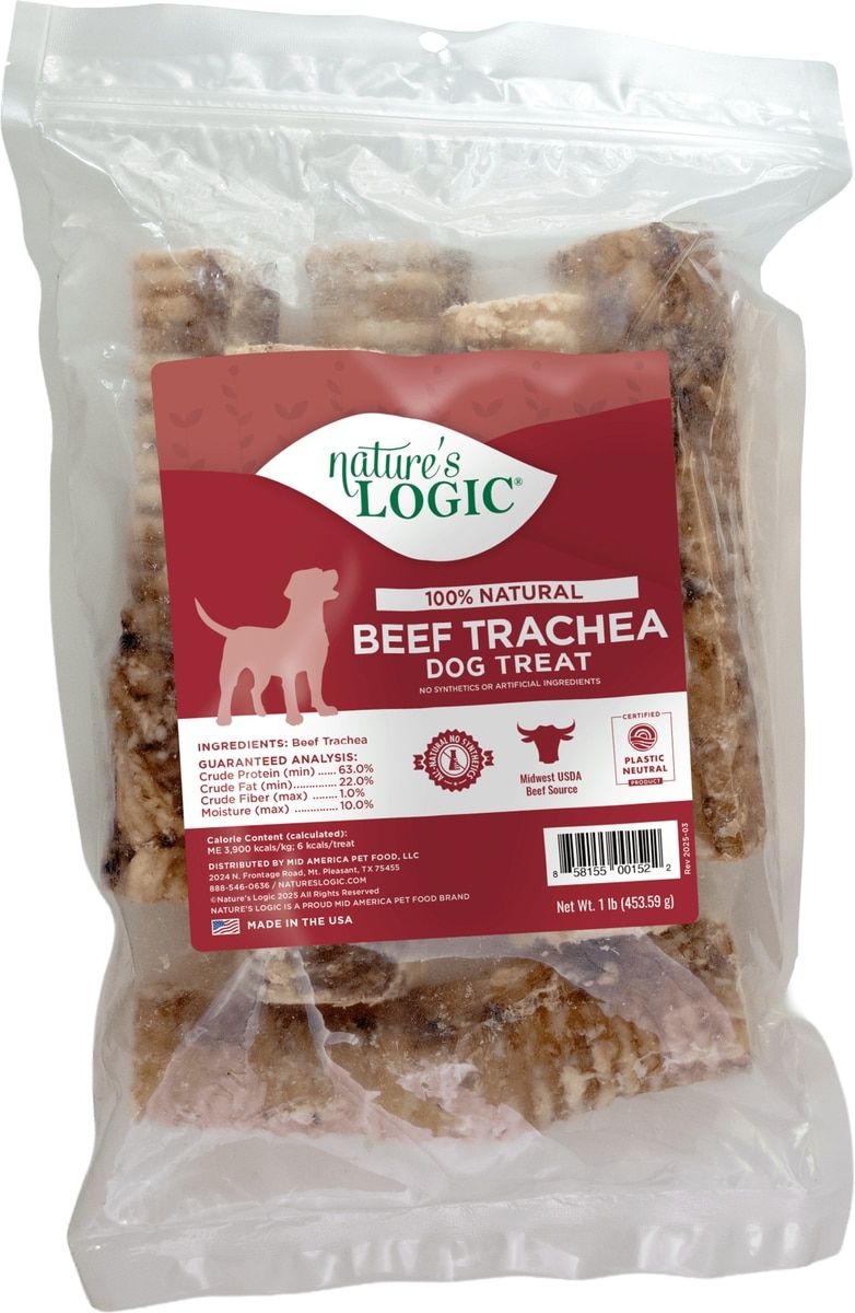 NATURE'S LOGIC 100% Natural Beef Trachea Dog Chew Treats, 1-lb bag