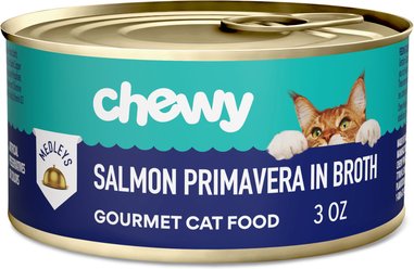 Chewy Made Medleys Salmon Primavera in Broth Wet Cat Food, 3-oz can, case of 24