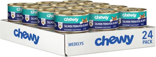 Show full view: Chewy Made Medleys Salmon Primavera in Broth Wet Cat Food, 3-oz can, case of 24 slide 4 of 10