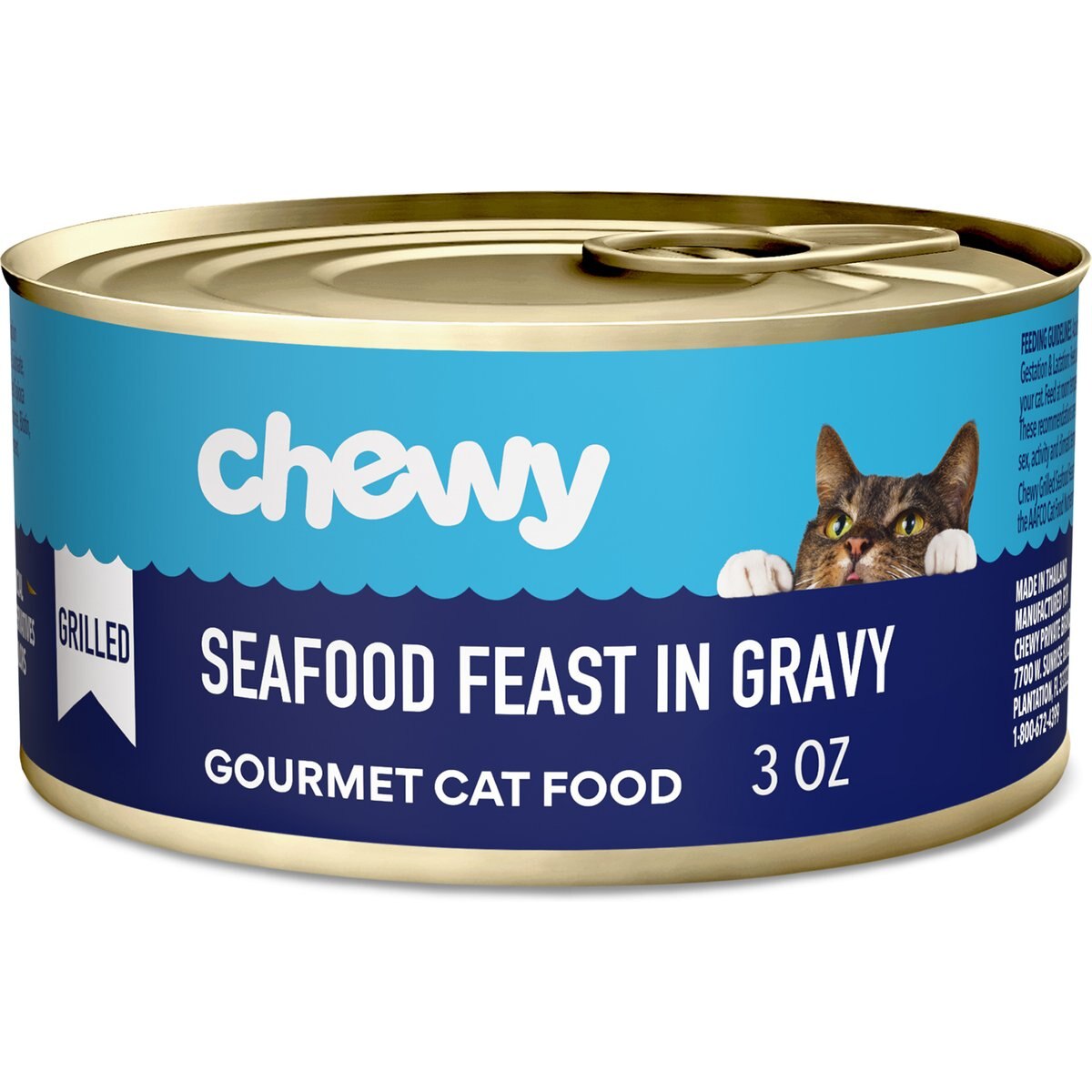 Chewy Made Grilled Seafood Feast in Gravy Canned Wet Cat Food, 3-oz can, case of 6