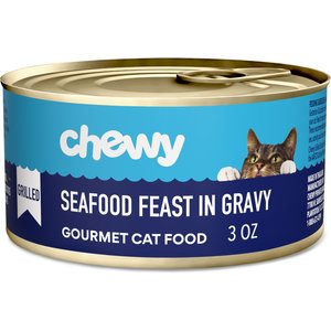 Chewy Made Grilled Seafood Feast in Gravy Canned Wet Cat Food, 3-oz can, case of 24