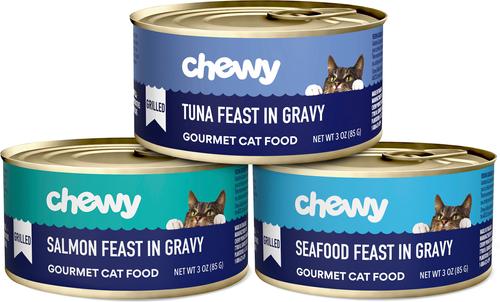 Show full view: Chewy Made Grilled Seafood Feast Variety Pack Canned Wet Cat Food, 3-oz can, bundle of 24 slide 3 of 10