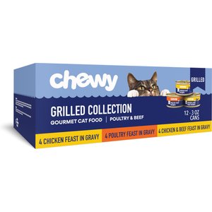 Chewy Made Grilled Poultry & Beef Feast Variety Pack Canned Wet Cat Food, 3-oz can, case of 12