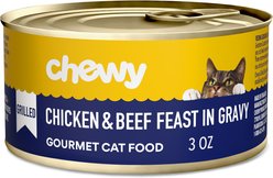 Chewy Made Grilled Chicken & Beef Feast in Gravy Wet Cat Food, 3-oz can, case of 24