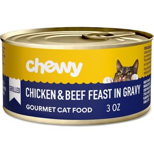 Chewy Made Grilled Chicken & Beef Feast in Gravy Wet Cat Food, 3-oz can, case of 24
