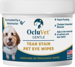 OcluVet Tear Stain Dog Eye Wipes, White, 50 count