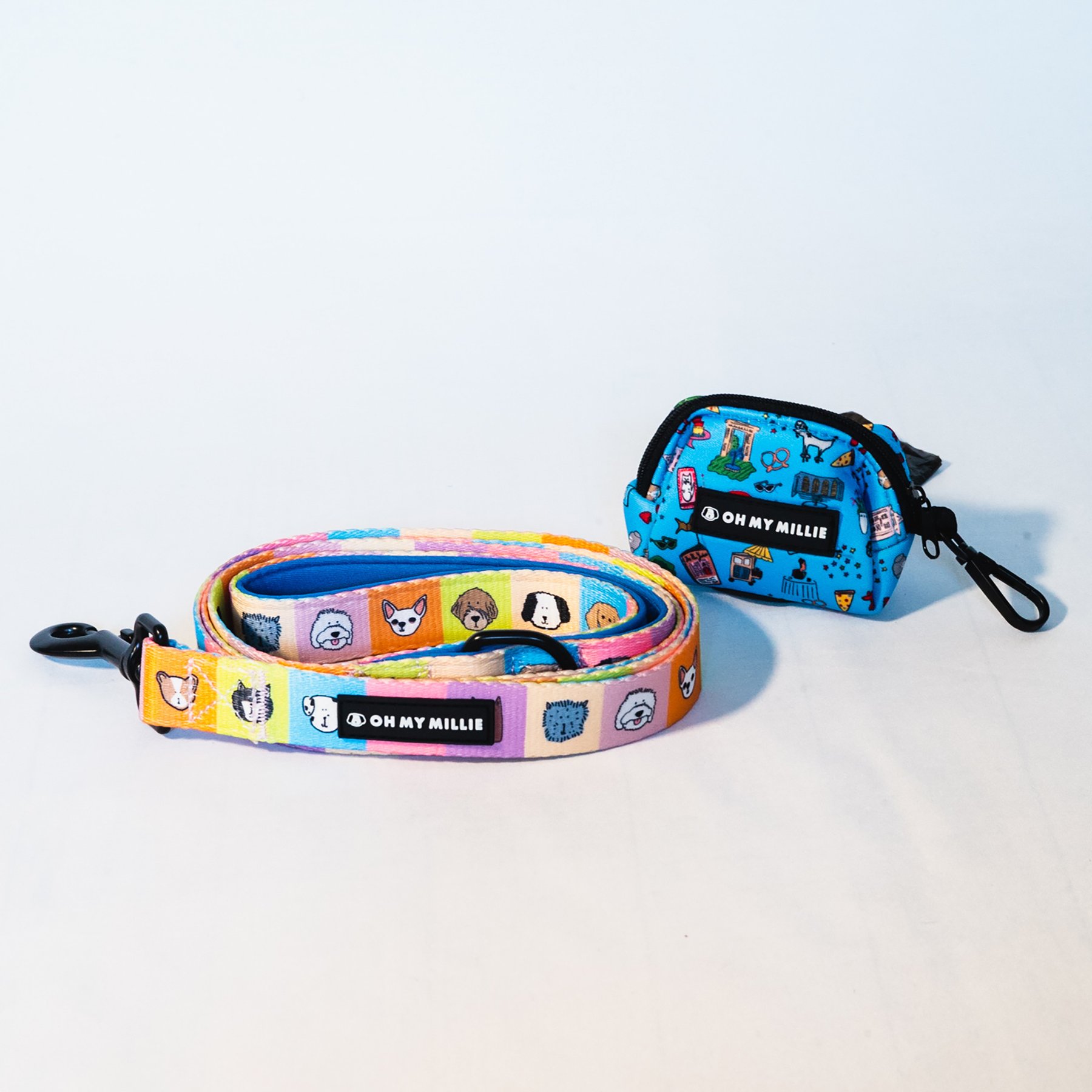 Oh My Millie Happy Walking Outdoor Use Dog Leash & Poop Bag Holder Set, Multicolor, 5-ft long, 1-in wide
