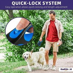 Emperor Pets Classic Collection Heavy Duty Anti-Slip Grip Reflective Retractable Dog Leash, Blue, Large: 26-ft long, 1/2-in wide slide 2 of 9