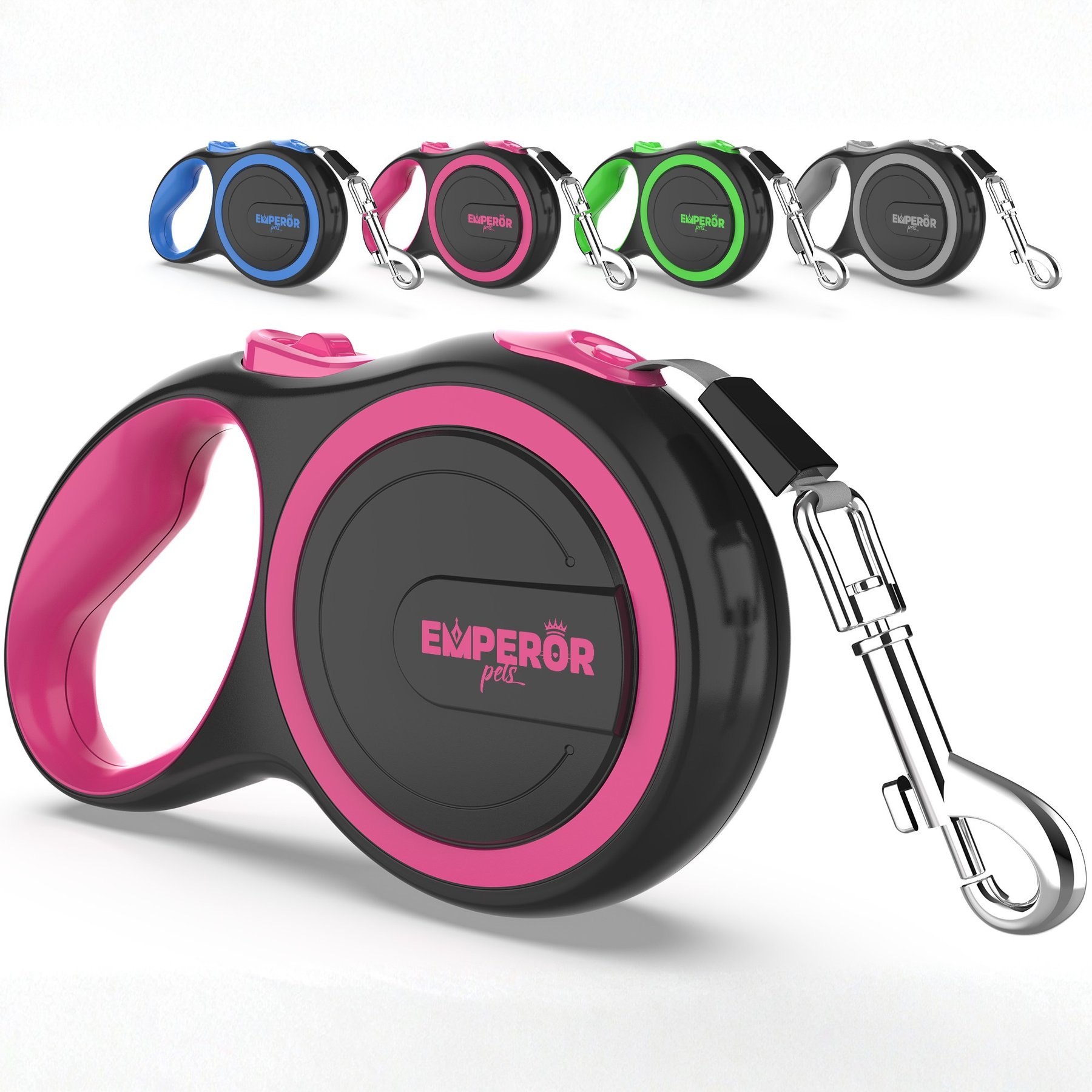 Emperor Pets Classic Collection Heavy Duty Anti-Slip Grip Reflective Retractable Dog Leash, Pink, Medium: 16-ft long, 1/2-in wide