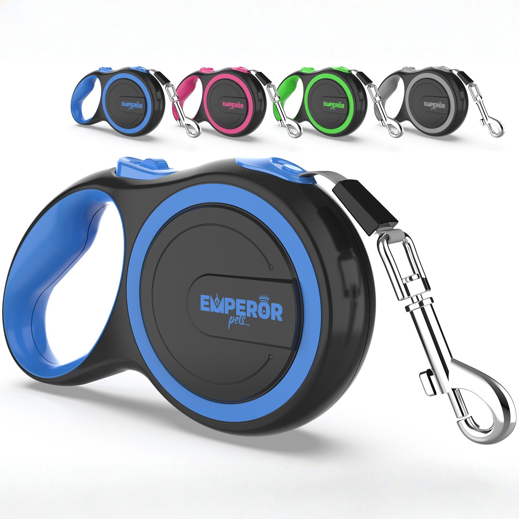 Emperor Pets Classic Collection Heavy Duty Anti-Slip Grip Reflective Retractable Dog Leash, Blue, Medium: 16-ft long, 1/2-in wide