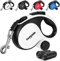 Emperor Pets Aura Collection Heavy Duty Anti-Slip Grip Handle Retractable Dog Leash & Poop Bag Holder, White, Medium: 16-ft long, 1/2-in wide