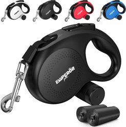 Emperor Pets Aura Collection Heavy Duty Anti-Slip Grip Handle Retractable Dog Leash & Poop Bag Holder, Black, Medium: 16-ft long, 1/2-in wide