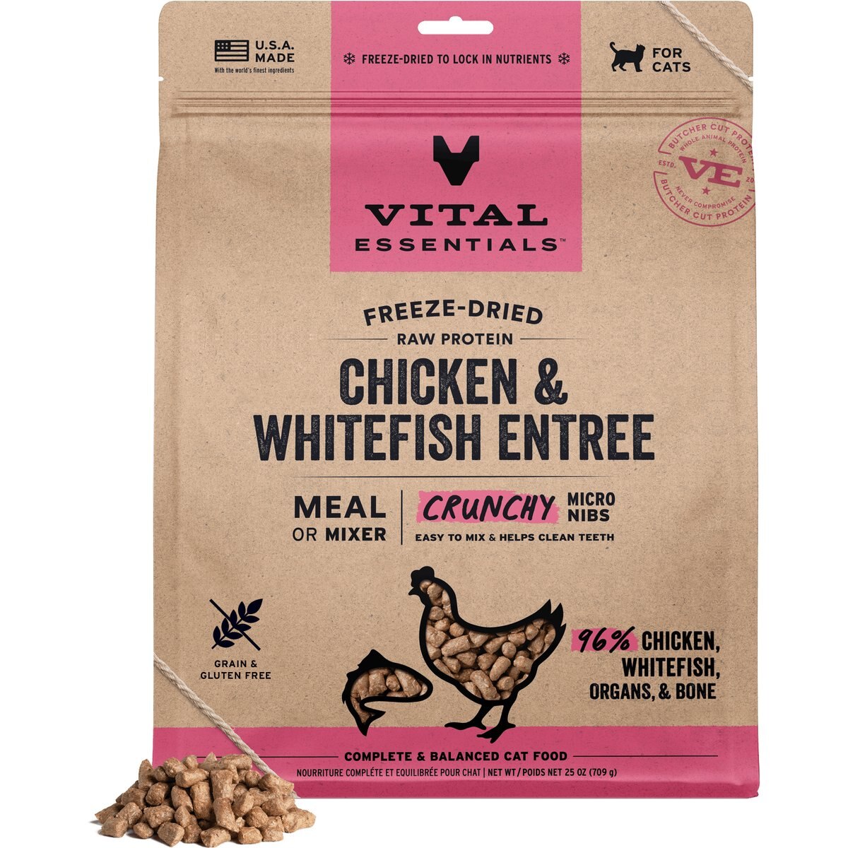 Vital Essentials Micro Nibs Raw Chicken & Whitefish Entree Freeze-Dried Cat Food, 25-oz bag