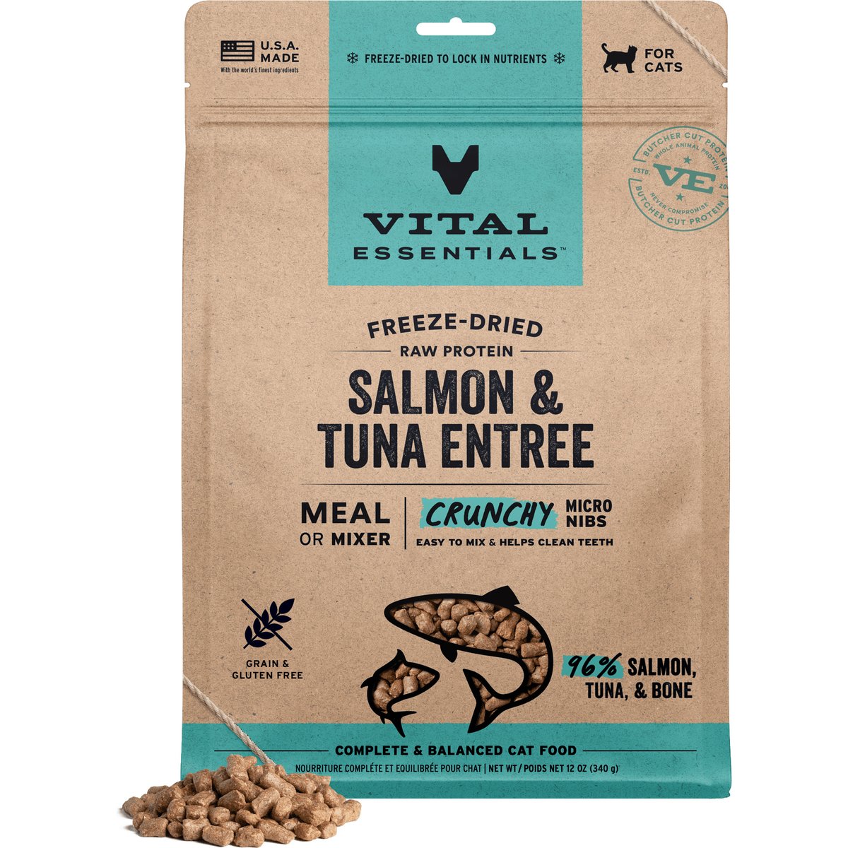 Vital Essentials Micro Nibs Raw Salmon & Tuna Entree Freeze-Dried Cat Food, 12-oz bag