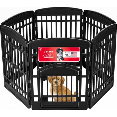 IRIS IRIS 6-Panel Non-Skid Plastic Dog Exercise Playpen with Door, Large: 34-in, Black