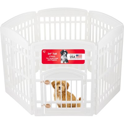 IRIS IRIS 6-Panel Non-Skid Plastic Dog Exercise Playpen with Door, Large: 34-in, White
