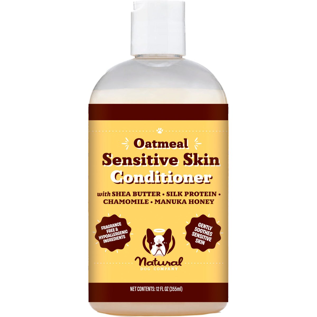Natural Dog Company Oatmeal Moisturizing with Manuka Honey & Chamomile for Sensitive & Itchy Skin, Detangling Grooming Formula for Long Haired Dogs Conditioner, 12-fl oz bottle