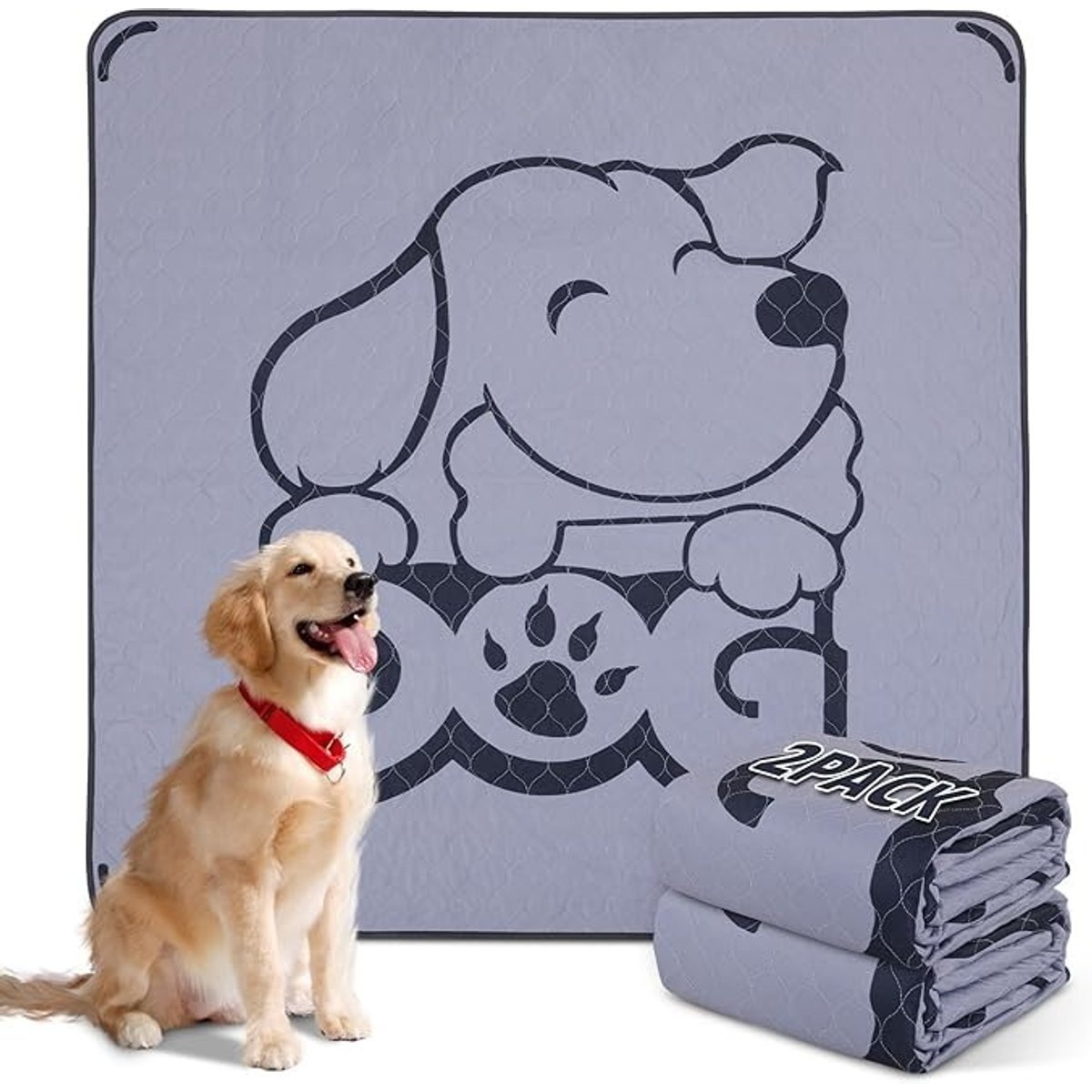 Oiyeefo Washable Reusable with Absorbent Whelping & Pheromones Waterproof Non-Slip Rug Protector Dog Pee Pads, Gray, 41 x 41-in, 2 count