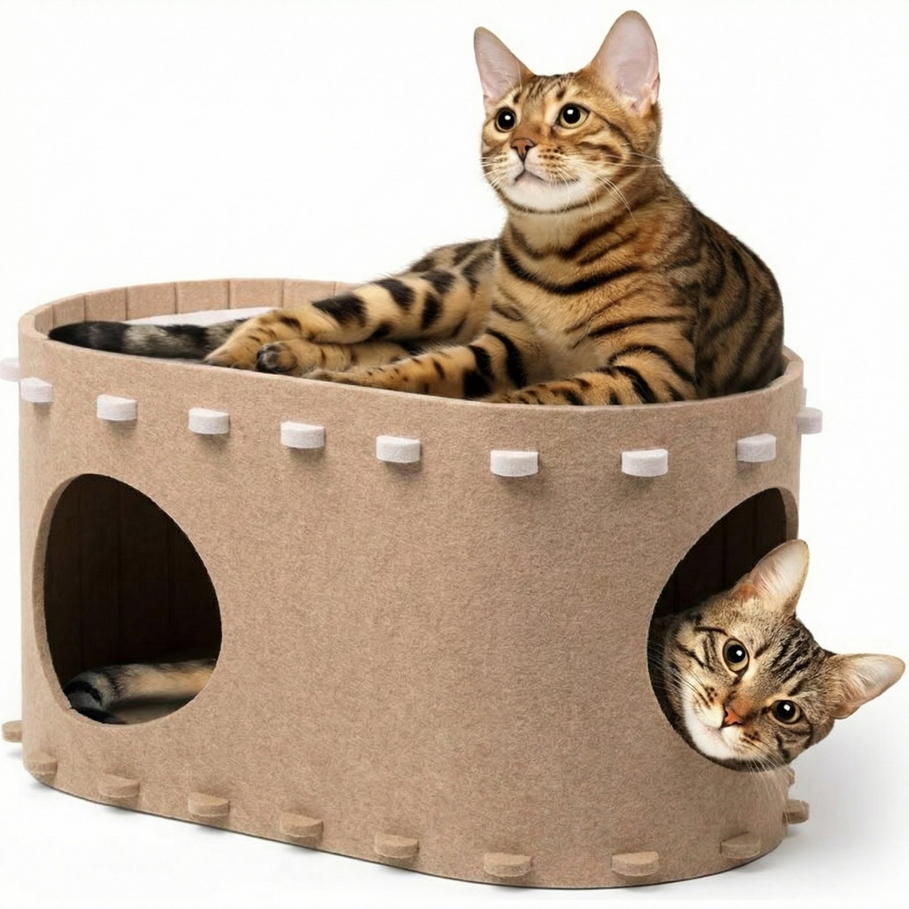 Kylinsure Hideaway Bed Felt Cave & Tunnel Condo Cat House, Medium, Beige