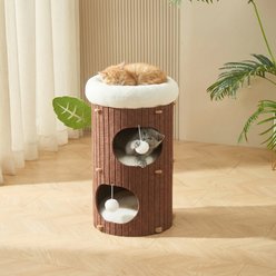 Kylinsure Indoor Cave Space-Saving Bed with Scratching Post & Fun Toy Felt Tunnel Cat House, Medium, Coffee