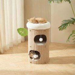 Kylinsure Indoor Cave Space-Saving Bed with Scratching Post & Fun Toy Felt Tunnel Cat House, Medium, Beige