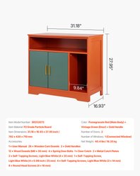 Cesicia Wooden Kitty House Furniture End Table 31-in Hidden Cabinet Cat Litter Box Enclosure with Shelf & Storage, Red/Green slide 2 of 5