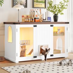 jansno LED Light, House with Stairs & Scratching Post Cat Litter Box Enclosure, White