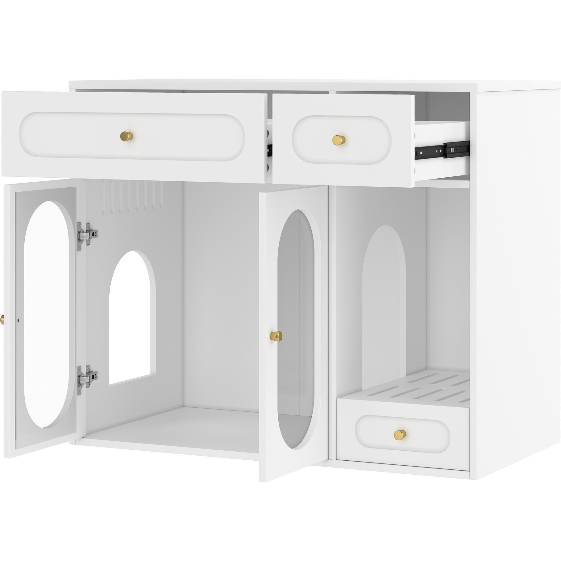 Cesicia Indoor House End Table Furniture Hidden Cat Litter Box Enclosure with Acrylic Doors, LED Light & Storage Drawers, White