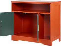 Cesicia Wooden Kitty House Furniture End Table 31-in Hidden Cabinet Cat Litter Box Enclosure with Shelf & Storage, Red/Green slide 1 of 5