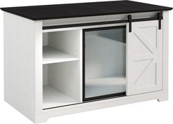 Cesicia LED Light Storage Cabinet House Table Nightstand Washroom Furniture Cat Litter Box Enclosure with Sliding Barn & Hidden Acrylic Door, White