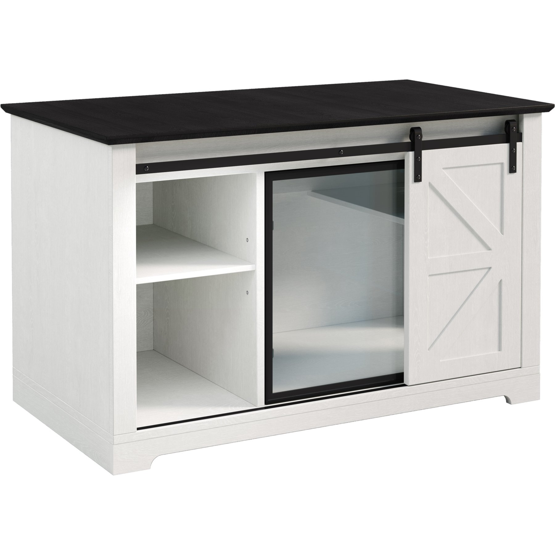 Cesicia LED Light Storage Cabinet House Table Nightstand Washroom Furniture Cat Litter Box Enclosure with Sliding Barn & Hidden Acrylic Door, White