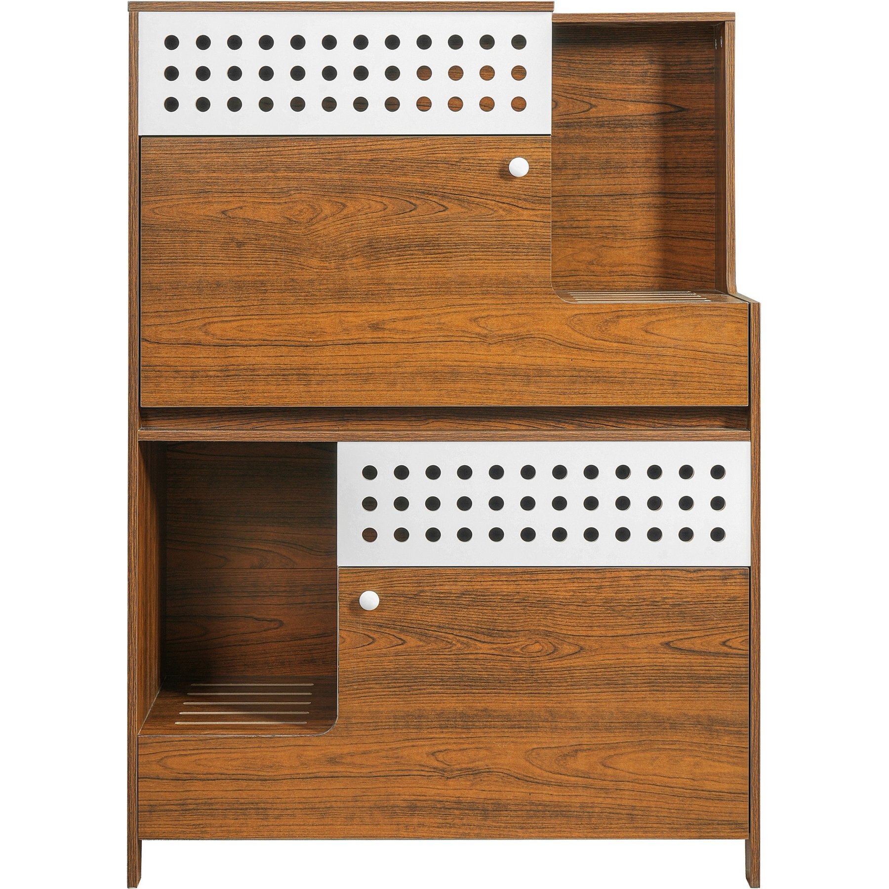 Cesicia 2-in-1 Furniture House Cat Litter Box Enclosure with Storage & Side Table, Brown