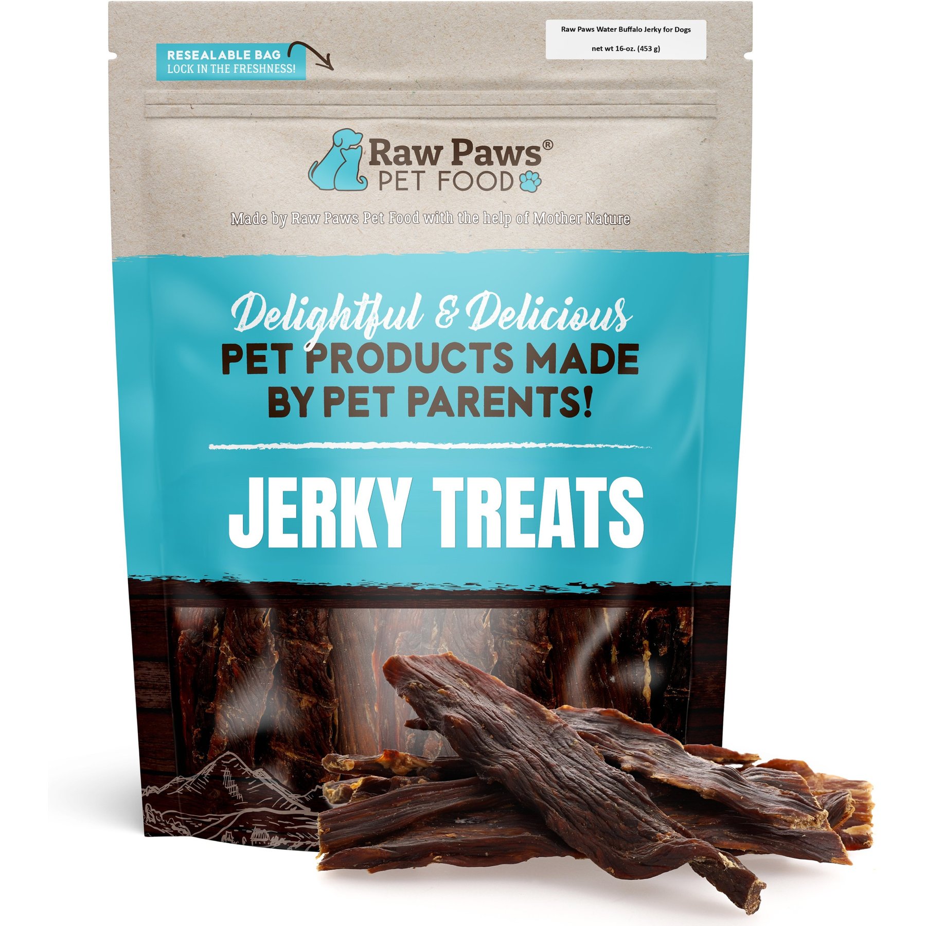 Raw Paws Water Buffalo Jerky Dog Treats, 16-oz bag