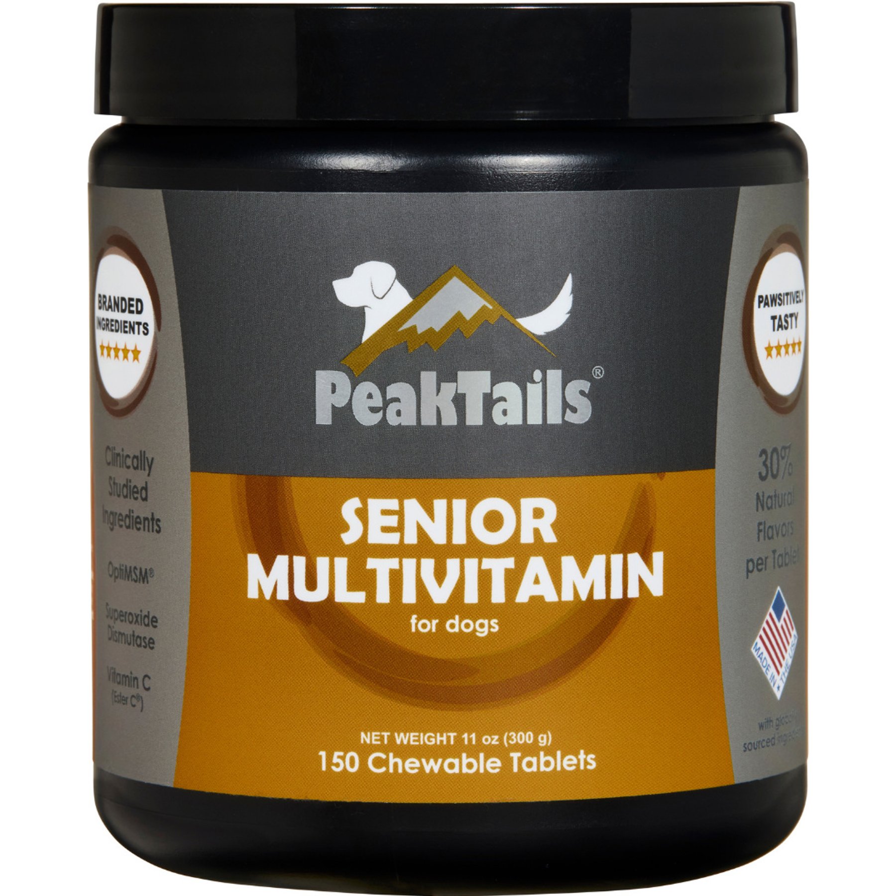 PeakTails Senior Multivitamin Tablet Supplement for Dogs, 150 count