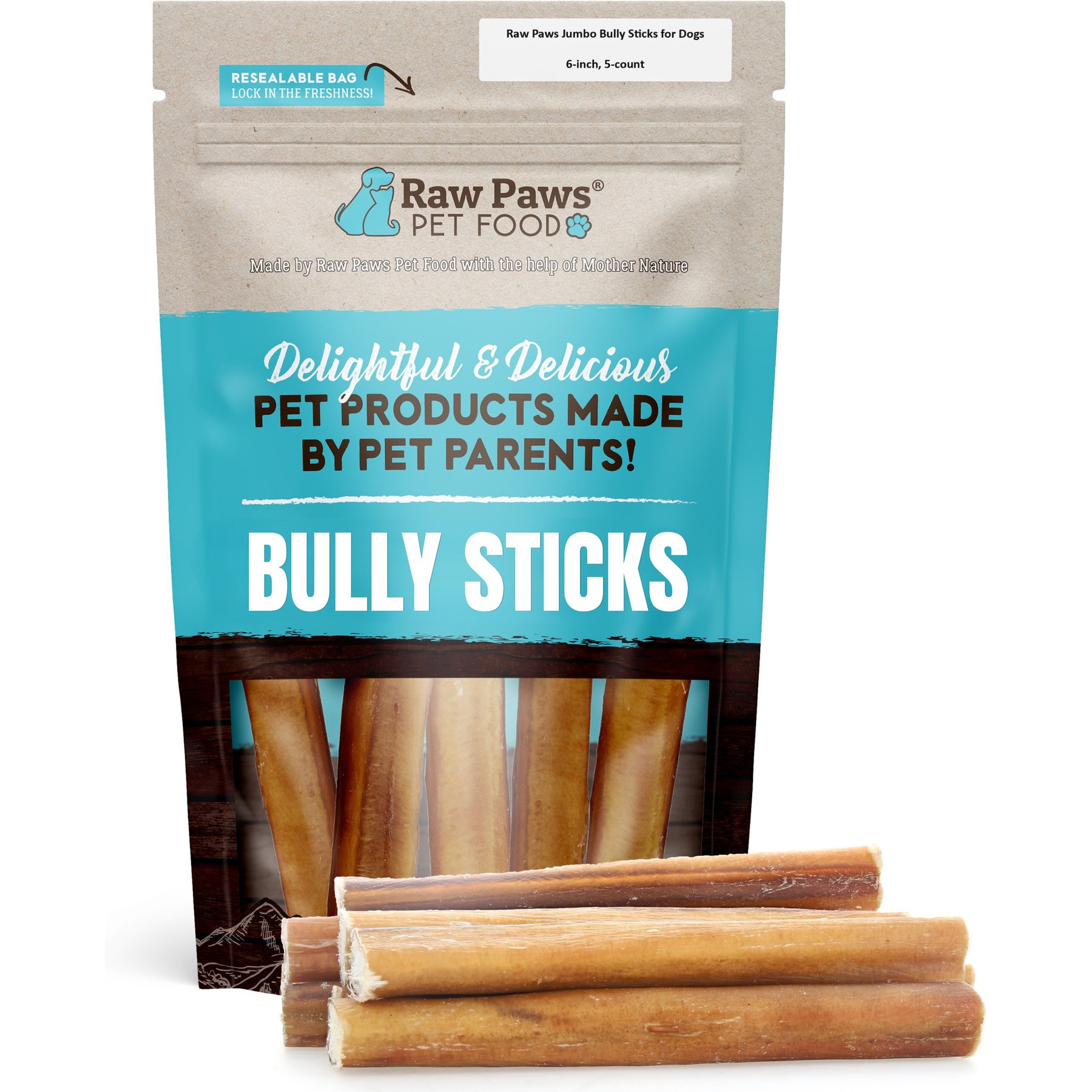 Raw Paws 6-inch Jumbo Bully Sticks Dog Chew Treats, 5 count