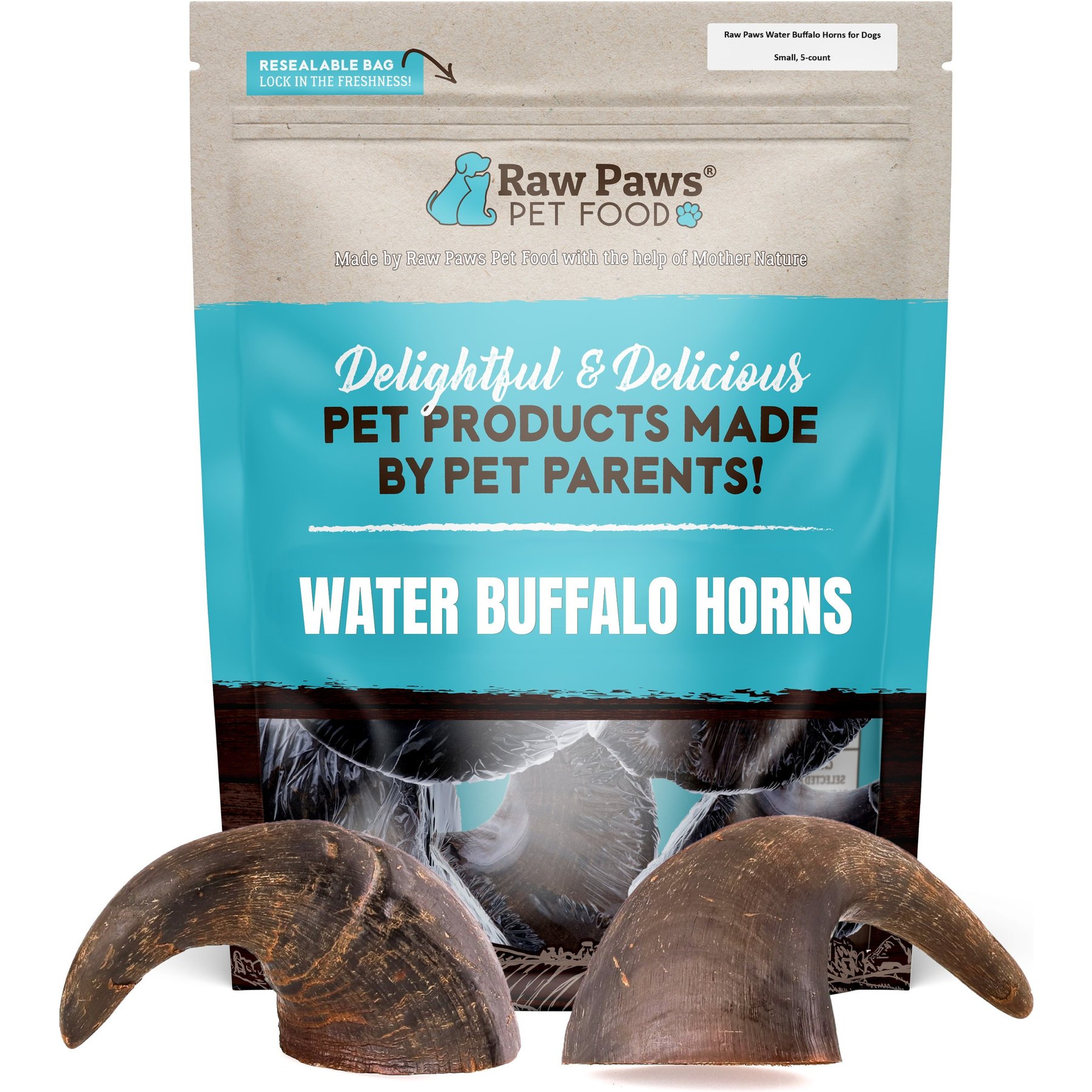 Raw Paws Water Buffalo Horn Dog Chew Treats, Small, 5 count