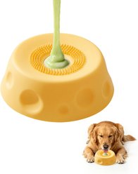 SpunkyJunky Interactive Mess-Free Roller-Ball Portion Control Silicone Dog & Cat Slow Feeder Bowl, 1-cup, Yellow