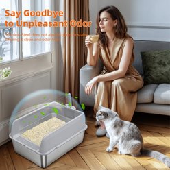Wisfor Semi-Enclosed Stainless Steel Pan Litter Box with Scoop, Gray, 23.62 x 15.75 x 10.91-in slide 2 of 9